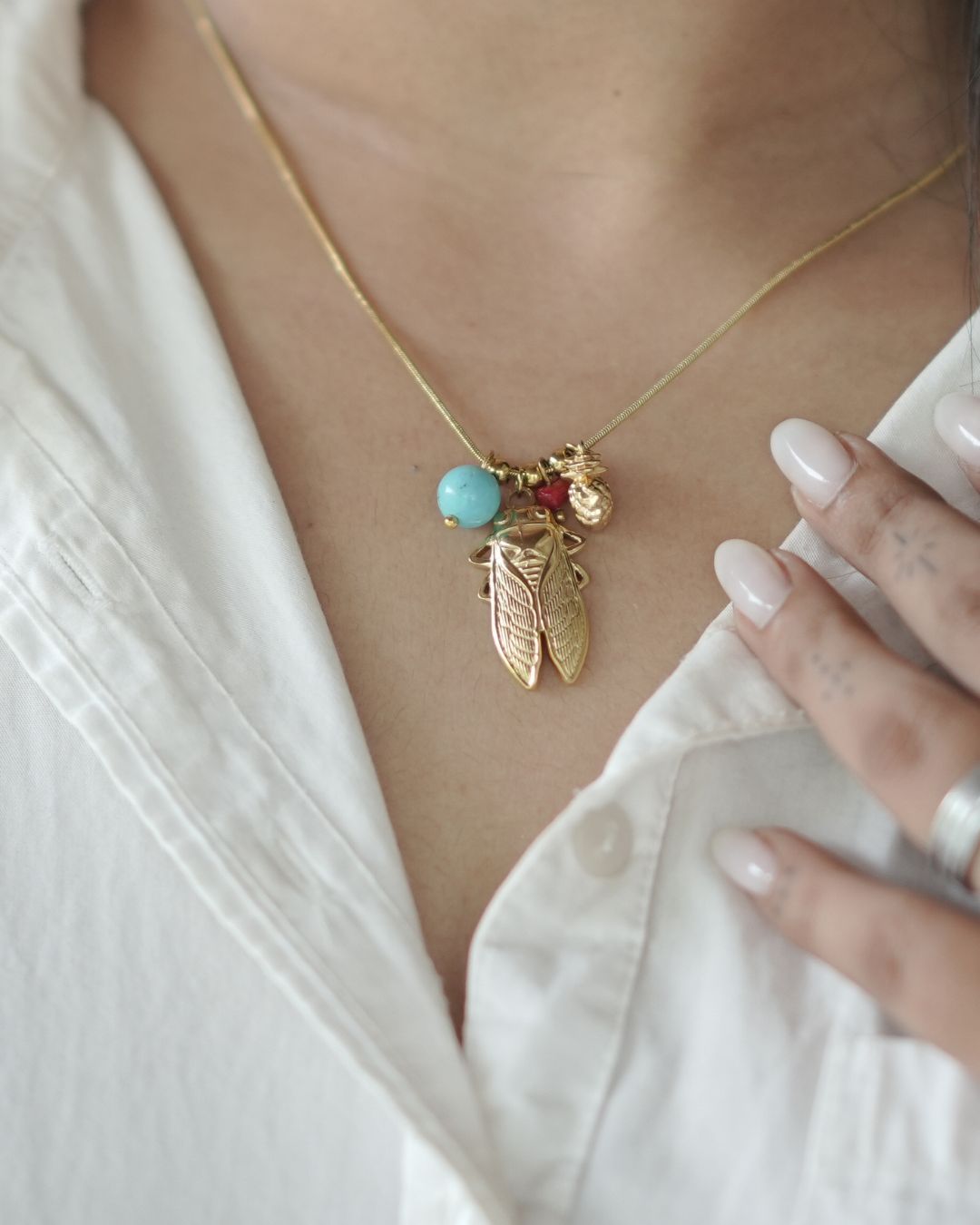 Turquoise Dragonfly Insect Pendant Necklace