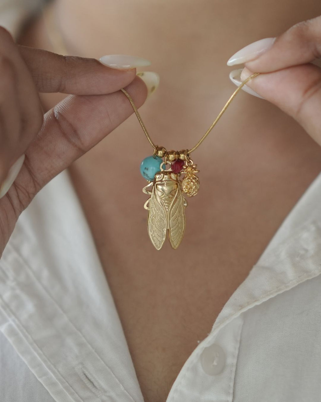 Turquoise Dragonfly Insect Pendant Necklace