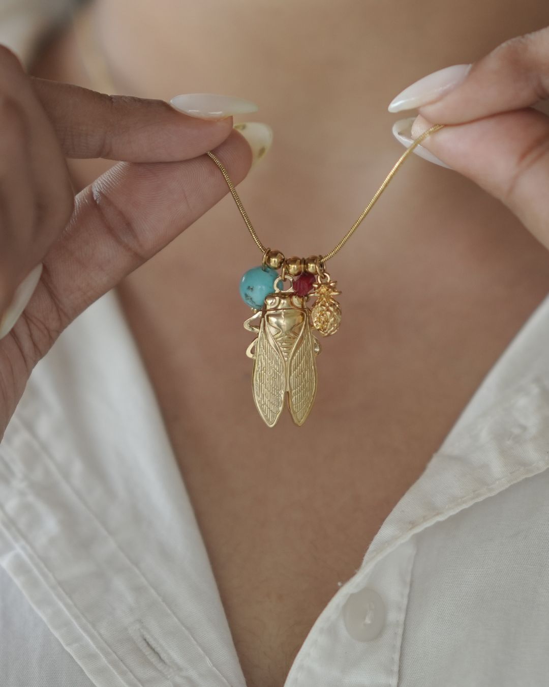 Turquoise Dragonfly Insect Pendant Necklace